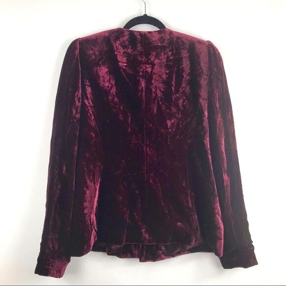 T Tahari Wine Velvet Ruffle Front Blazer Jacket - Picture 12 of 16